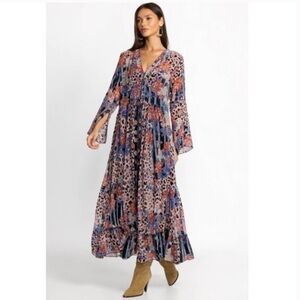 NWT Johnny Was Biya Ontar Beesley Maxi Dress Leopard Print Floral Brown Large